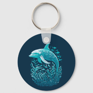 Marine Life Art   Dolphin Graphic Design Keychain