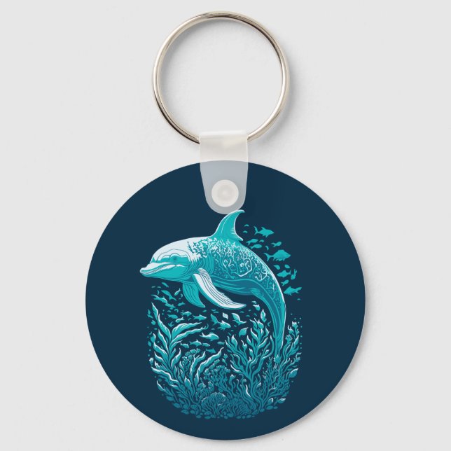 Marine Life Art | Dolphin Graphic Design Keychain (Front)