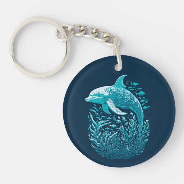 Marine Life Art | Dolphin Graphic Design Keychain (Front)