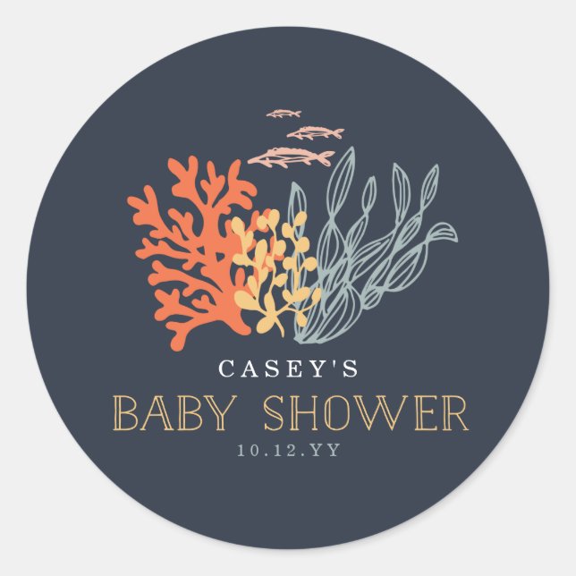 Marine Life Baby Shower Classic Round Sticker (Front)