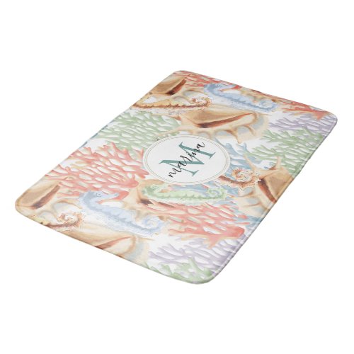 Marine Life Colorful Underwater Monogram Bath Mat