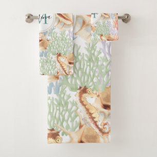 Marine Life, Colorful Underwater Monogram Bath Towel Set