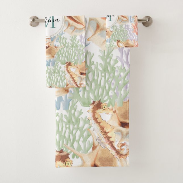 Marine Life, Colorful Underwater Monogram Bath Towel Set (Insitu)