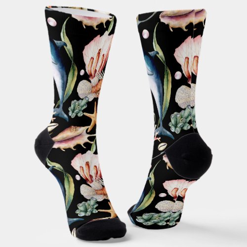 Marine Life Dolphins Seahorses Beach Pattern Socks