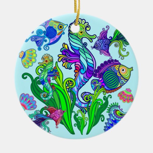 Marine Life Exotic Fishes  SeaHorses Ceramic Ornament