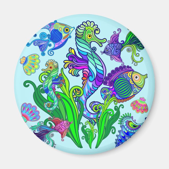 Marine Life Exotic Fishes & SeaHorses Magnet (Front)