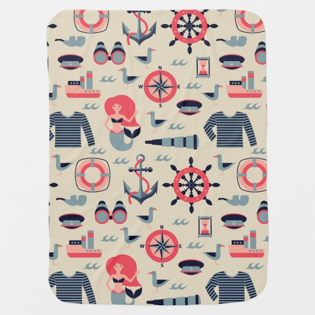 Marine Life Pattern Receiving Blanket (Front)
