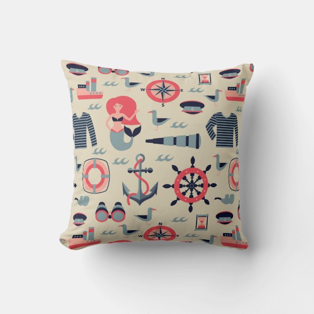 Marine Life Pattern Throw Pillow (Front)