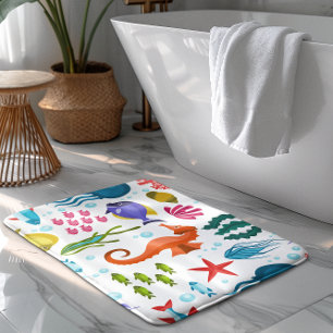 Marine life pattern with sea animals bathroom mat