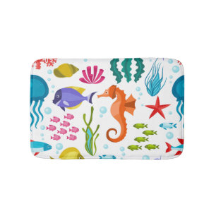 Marine life pattern with sea animals bathroom mat