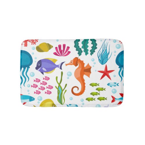 Marine life pattern with sea animals bathroom mat