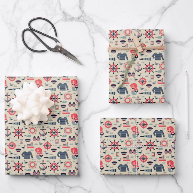 Marine Life Pattern Wrapping Paper Sheets (Front)