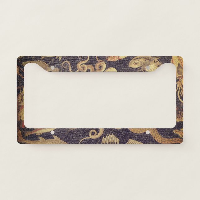 Marine life, Pompeii mosaic License Plate Frame (Front)