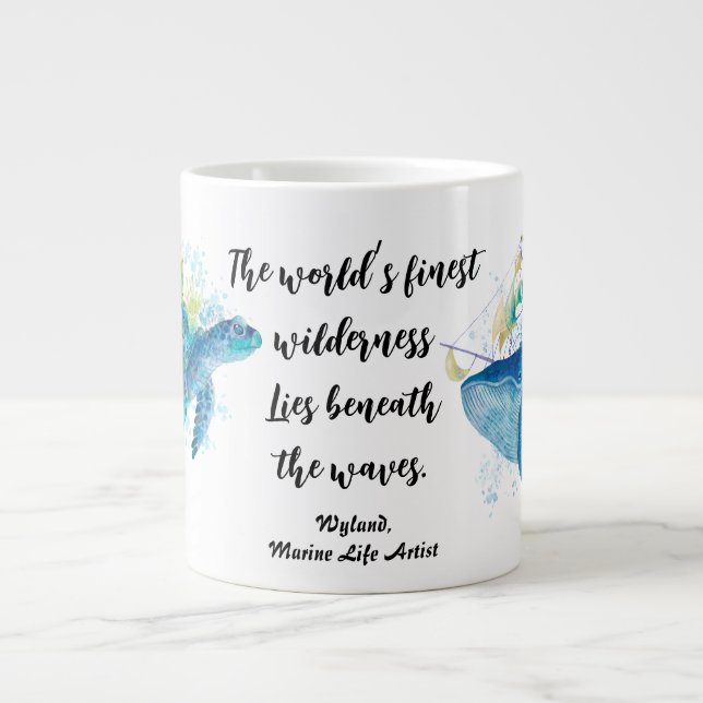 Marine Life. Sea Turtle and Blue Whale Giant Coffee Mug (Front)