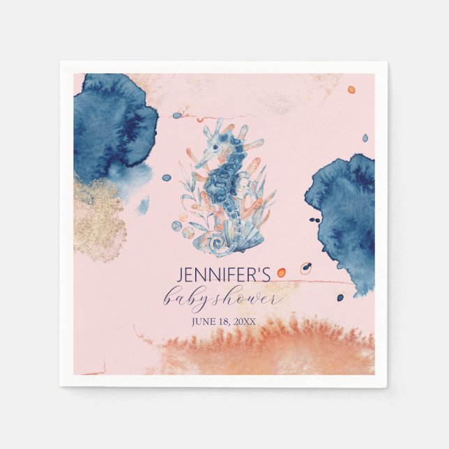 Marine Life | Seahorse Baby Shower Paper Napkins (Front)