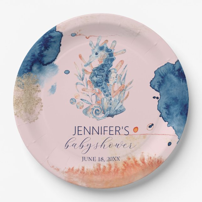 Marine Life | Seahorse Baby Shower Paper Plates (Front)