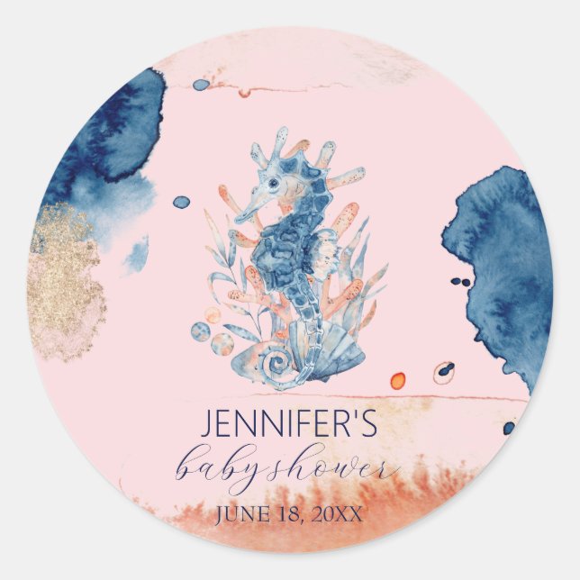 Marine Life | Seahorse Baby Shower Thank you Favor Classic Round Sticker (Front)