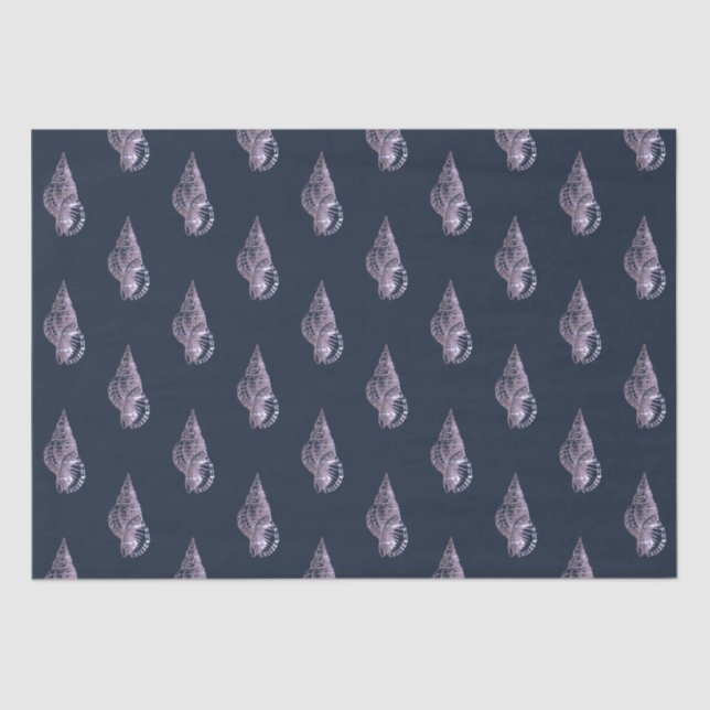 Marine Life Seashell Pattern on Dark Navy Blue Tissue Paper (Front)