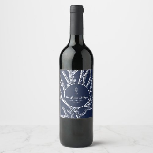 Marine Magic Blue and White Seahorse  Coral Wine Label