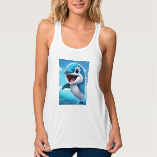 Marine Majesty Dolphin Printed Ladies T_Shirt Tank Top