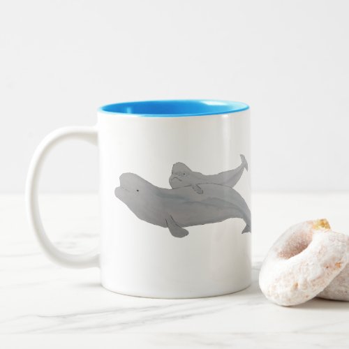 Marine Mammal Watercolor Mother Baby Beluga Whales Two_Tone Coffee Mug