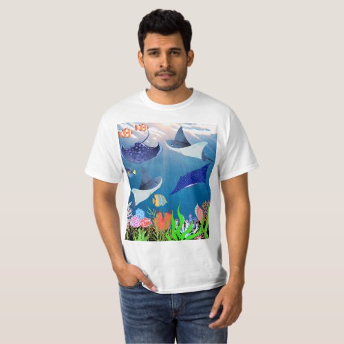 Marine Marvel Blue Ocean Mantas Stingrays Tropical T_Shirt