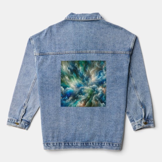 "Marine Mirage - Ethereal Ocean Abstract  Denim Jacket (Back)