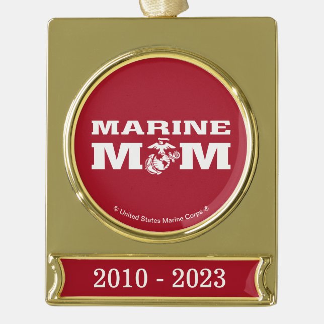 Marine Mom Gold Plated Banner Ornament (Front)