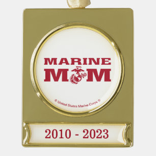 Marine Mom Gold Plated Banner Ornament