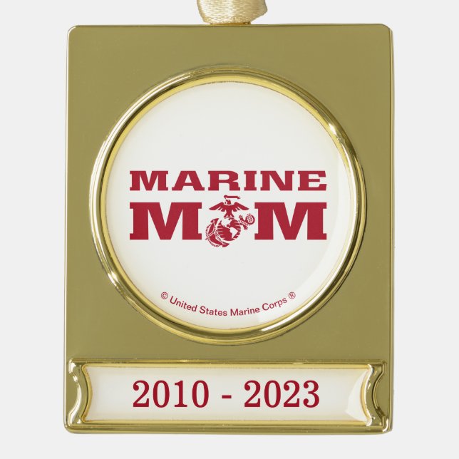 Marine Mom Gold Plated Banner Ornament (Front)
