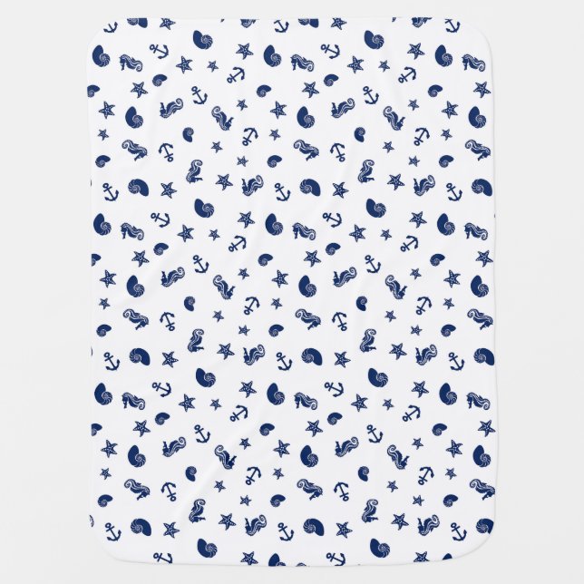 Marine Motif with Seahorses Baby Blanket (Front)