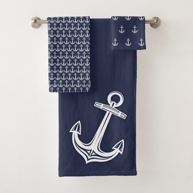 Marine Nautical Anchor  Bathroom Ocean Blue Bath T Bath Towel Set (Insitu)