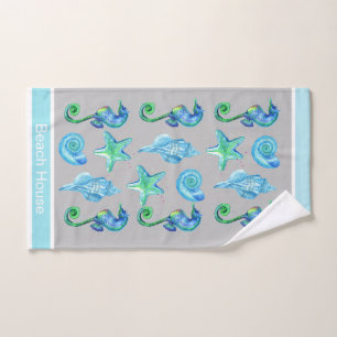 Marine Nautical Seahorse Custom Teal Aqua & Gray Bath Towel Set