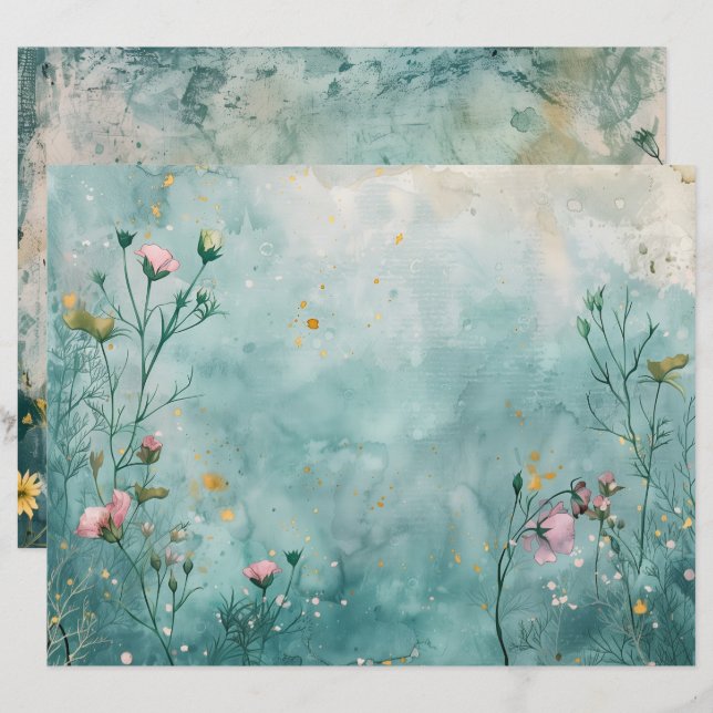 Marine Ocean Nautical Teal Blue Scrapbook Paper (Front/Back)