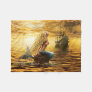 Marine princess- fantasy mermaid at sunset fleece blanket