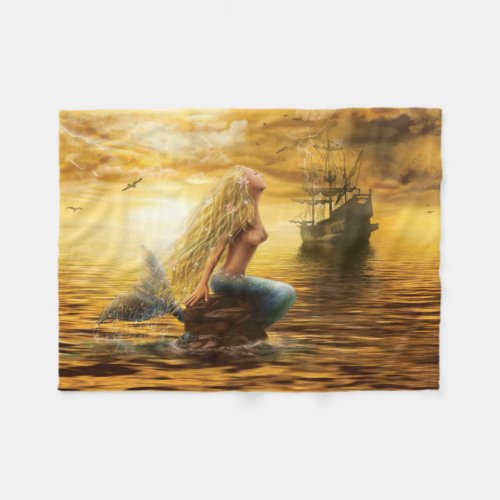 Marine princess_ fantasy mermaid at sunset fleece blanket