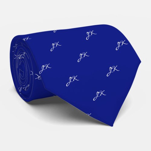 Marine Royal Blue Script Pattern Monogram Neck Tie