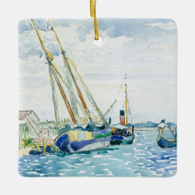 Marine Scene Boats near Venice Ceramic Ornament (Front)