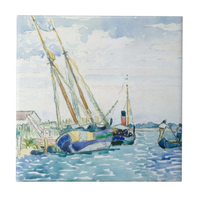 Marine Scene Boats near Venice Ceramic Tile (Front)