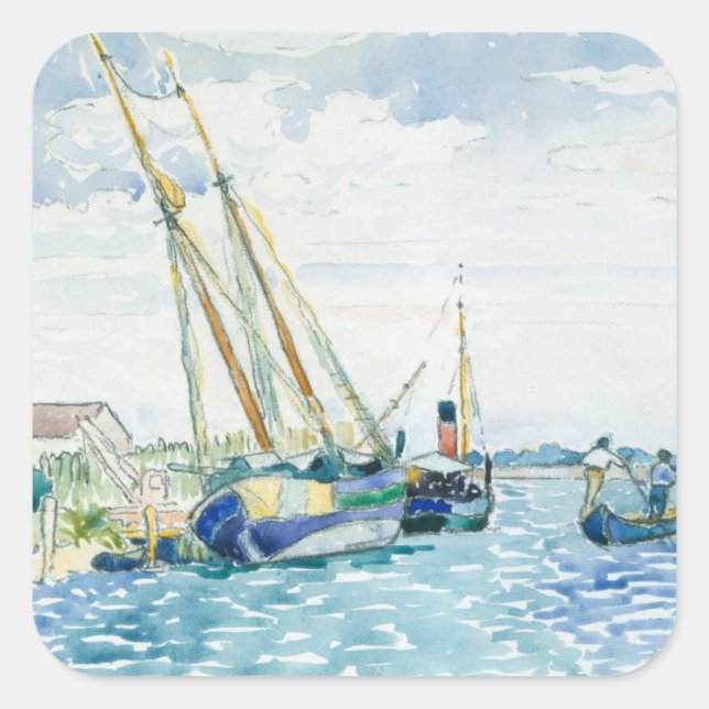 Marine Scene Boats near Venice Square Sticker (Front)