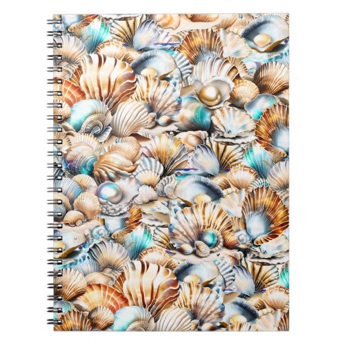 Marine sea shell beach collage pattern chic notebook