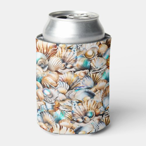 Marine sea shell pearl iridescent nautical pattern can cooler