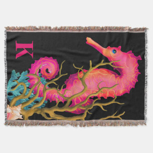 Marine Seahorse Pink Chic Throw Blanket