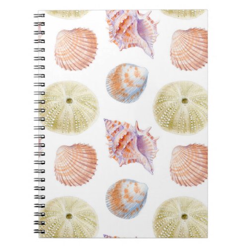 Marine seamless patern of sea shells Watercolor i Notebook