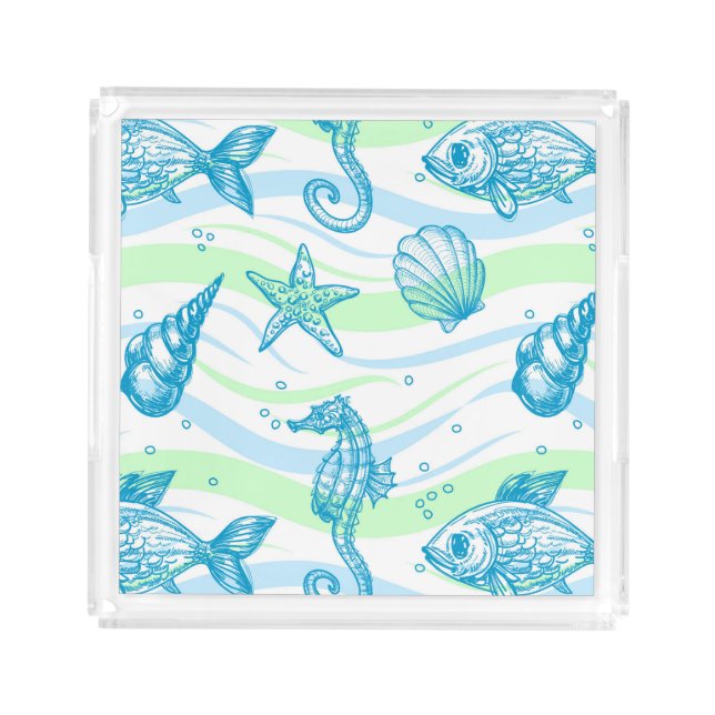 Marine Sketch Pattern Acrylic Tray (Front)
