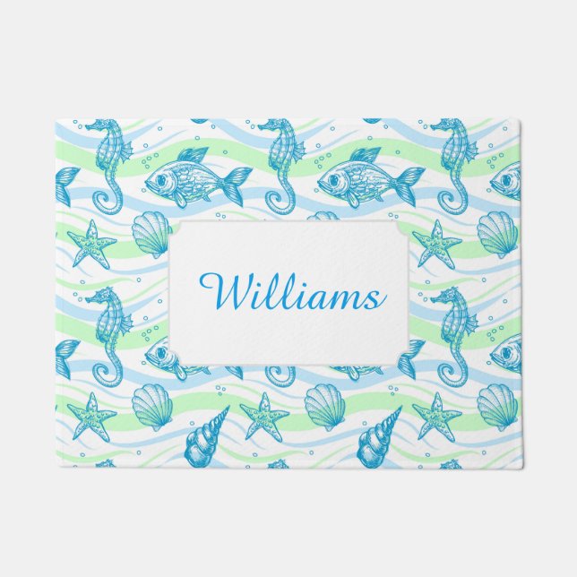 Marine Sketch Pattern | Add Your Name Doormat (Front)