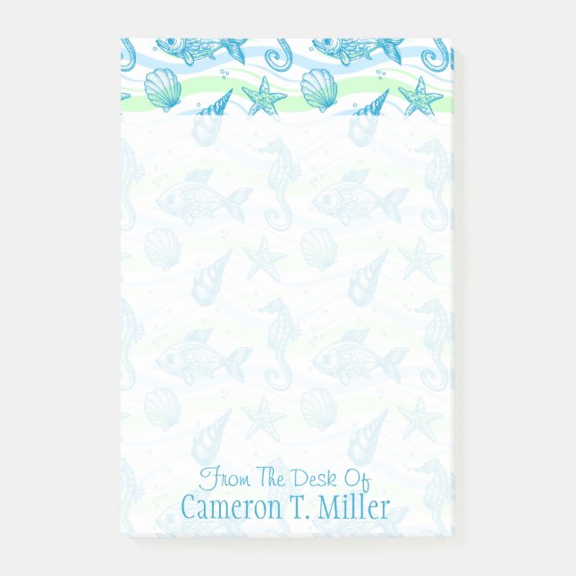 Marine Sketch Pattern | Add Your Name Post-it Notes (Front)