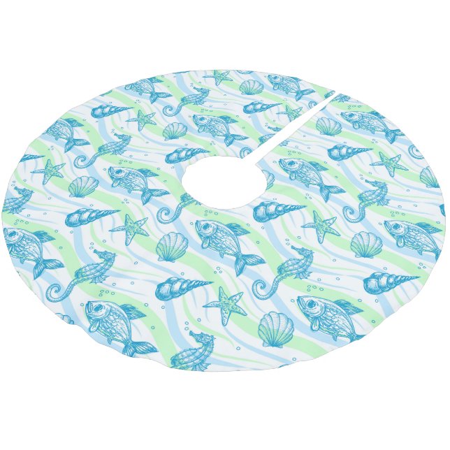 Marine Sketch Pattern Brushed Polyester Tree Skirt (Angled)