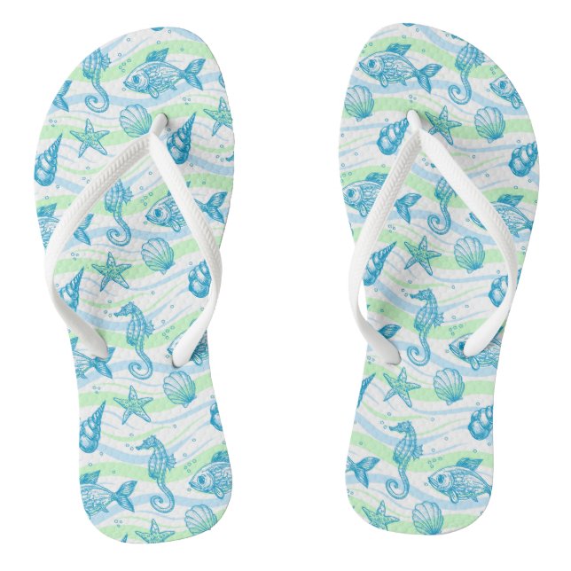 Marine Sketch Pattern Flip Flops (Footbed)