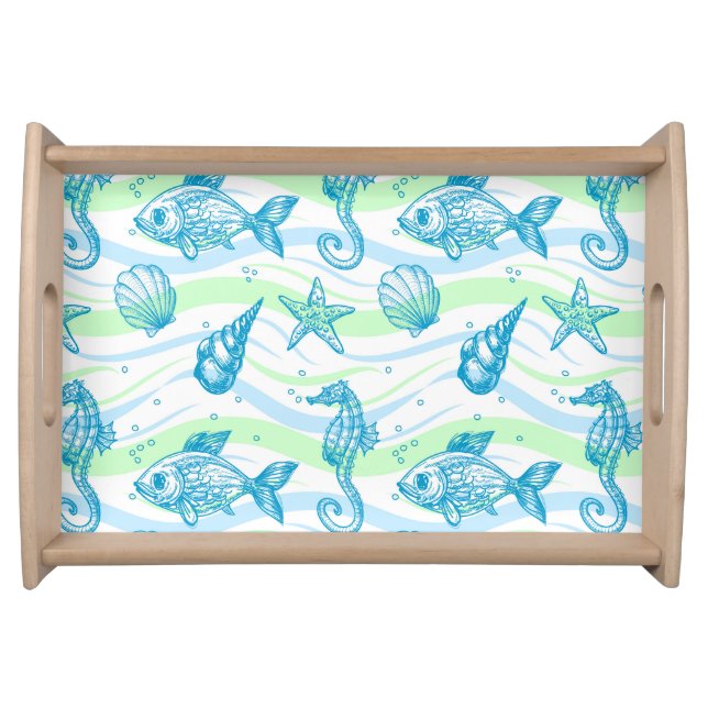 Marine Sketch Pattern Serving Tray (Front)